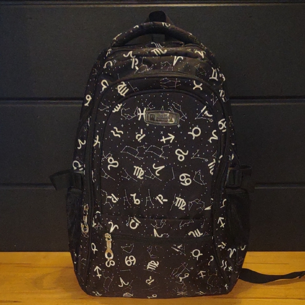 Ruipai Black Backpack with Zodiac Patterns